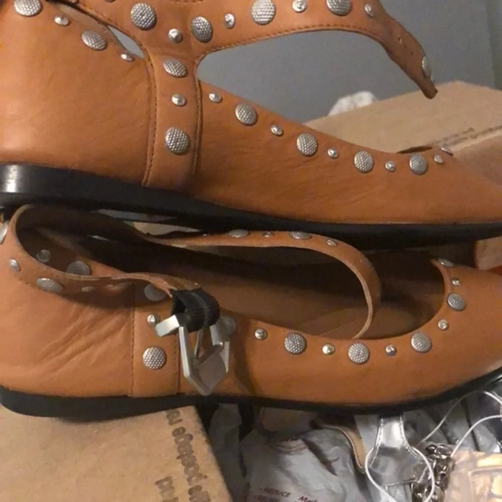 Free‎ People brown tan caramel Mystic Mary Jane Double-Strap Flats size 9.5 new